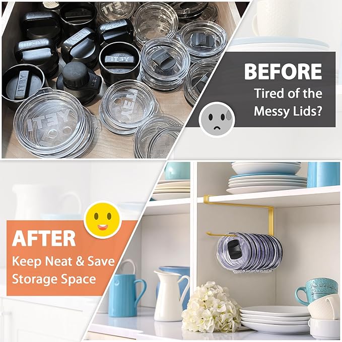 Tumbler Lid Organizer, Horizontal Tumbler Lid Storage Hook Up to 10 Lids - Image 5