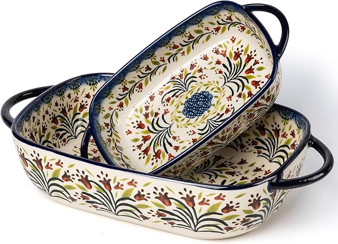 Baking Dish Ceramic Baking Pan Blue Casserole Dish Rectangular Baking Set 2pcs by ONECCI