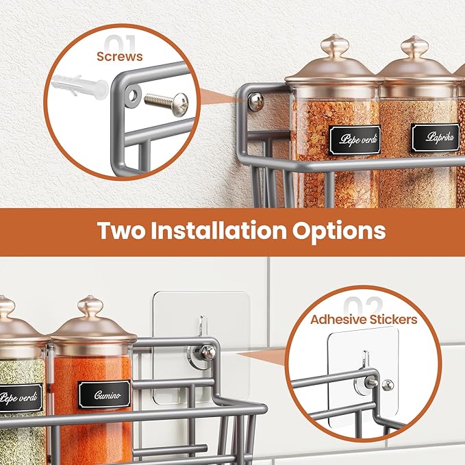 Mystozer 5 Pack Spice Rack Seasoning Organizer Wall Mount, Spice Storage Spice - Image 4