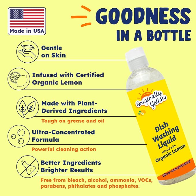 Originally Yellow USA Made Lemon Dish Soap | Hypoallergenic Dish Wash | Bulk 3 Pack