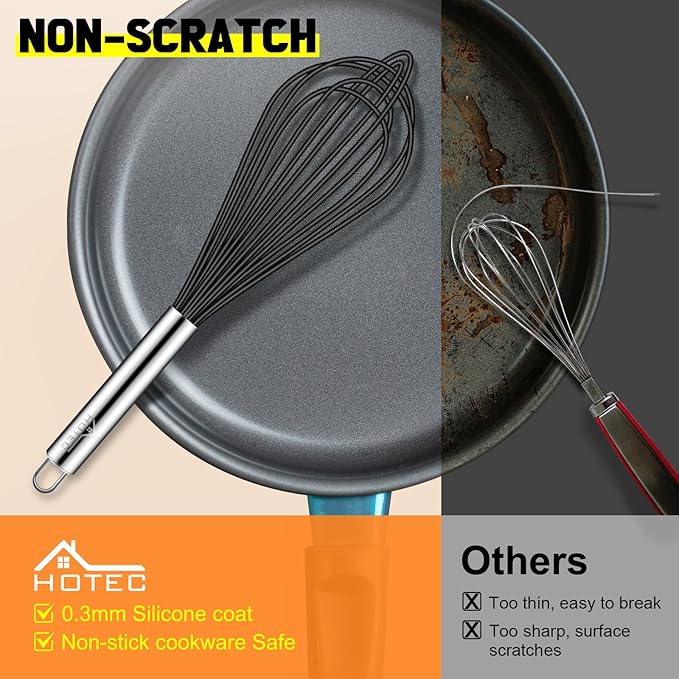 HOTEC 4 Pieces Silicone Whisks Set, Wire Balloon Whisks Egg Beater, Non-slip - Image 7