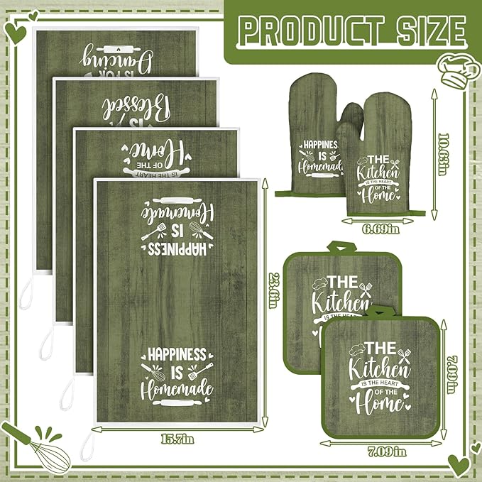 Leinuosen 8 Pcs Kitchen Towels and Oven Mitts Sets Pot Holders Dishcloths Set - Image 3