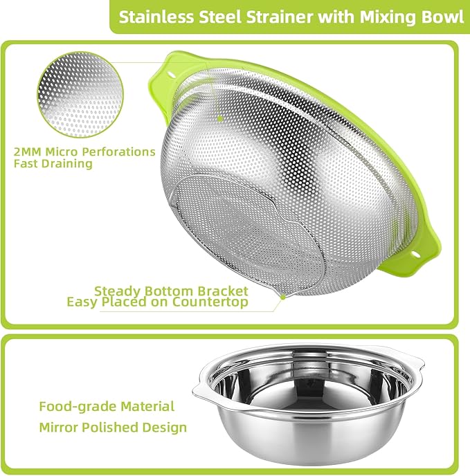 Colander Stainless Steel Microporous, 5QT Large Capacity Rice Washer - Image 5