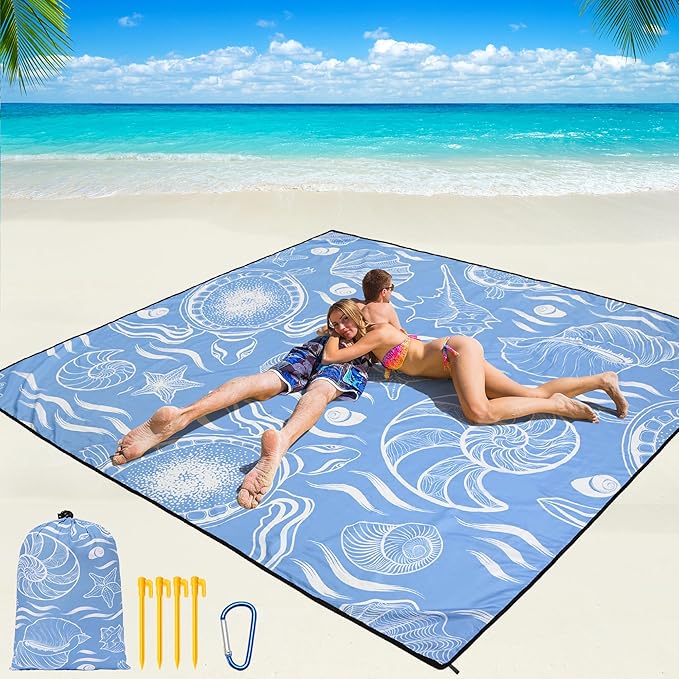 WIWIGO Beach Blanket Waterproof Sandproof Beach Mat 79" X 83"/10'x9'for 2-8 by WIWIGO