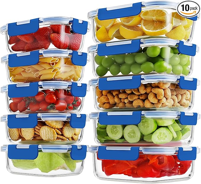 10 Pack Borosilicate Glass Meal Prep Containers by HOMBERKING