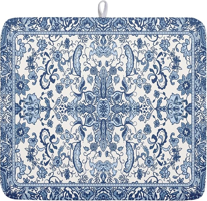 Chinoiserie Floral Dish Drying Mat by Kawani