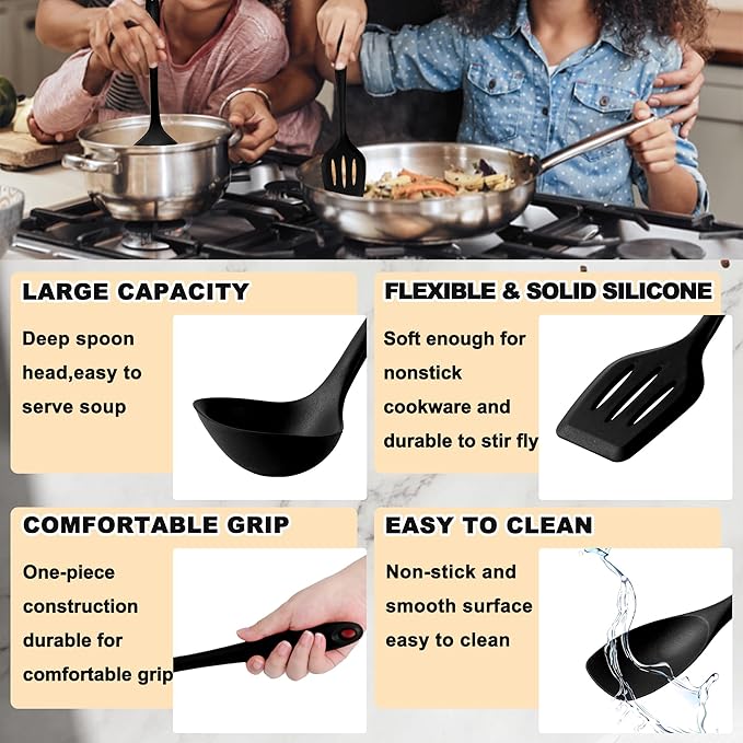 E-far 10 Pieces Silicone Cooking Utensils Set, Heat Resistant Kitchen Utensil - Image 4