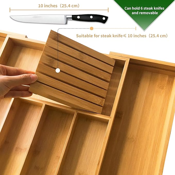 VaeFae Bamboo Silverware Drawer Organizer Kitchen, Expandable Utensil Organizer - Image 2