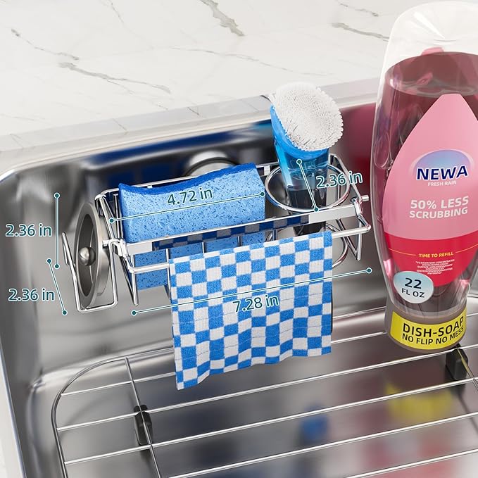 TAILI 4-in-1 Sink Caddy with Strong Suction Cup, Sponge Holder - Image 3