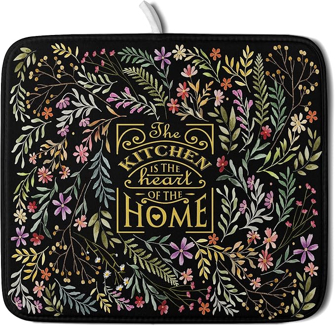 Absorbent Dish Drying Mat Colorful Flowers Microfiber Pad by Giwawa