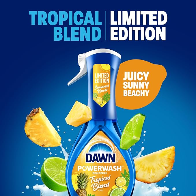 Dawn Dish Soap Spray Kitchen Household Essentials 1 Tropical Blend Starter Kit and Watermelon Refill Combo Pack, 16 oz (each)