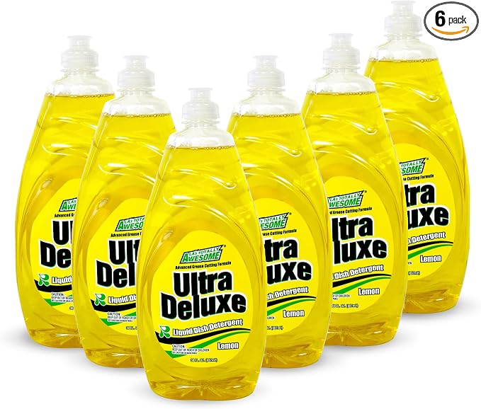 La's Totally Awesome Dish Soap Liquid – Lemon Scent (30 fl oz, Pack of 6) – Grease-Fighting Dishwashing Liquid from Awesome Cleaner Brand
