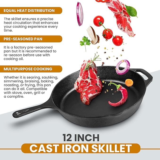 Utopia Kitchen Premium Saute Frying Pan 12 Inch, Cast Iron Chefs Pan, Pre - Image 4