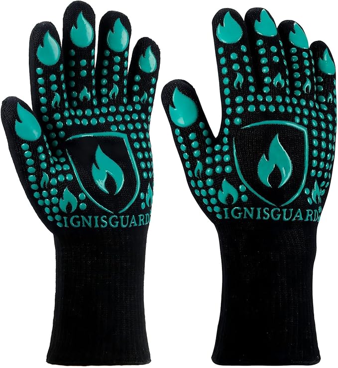 BBQ & Grill Gloves, Oven Gloves, 1472°F Silicone Oven Mitts Heat Resistant by IGNISGUARD
