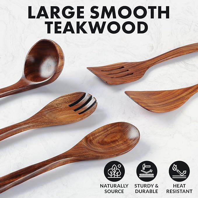 Zulay Kitchen Extra-Large 5-Piece Wooden Spoon Set - Image 2
