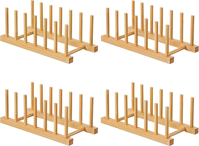 HBlife 4pcs Bamboo Dish Plate Bowl Cup Book Pot Lid Cutting Board Drying Rack by HBlife