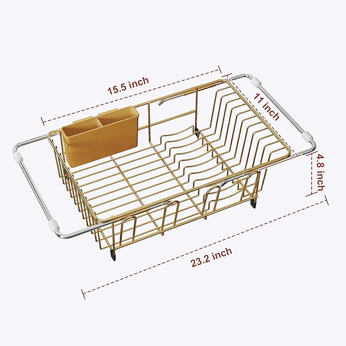 JASIWAY Gold in Sink Dish Drying Rack, Expandable Stainless Steel Small Dish - Image 7