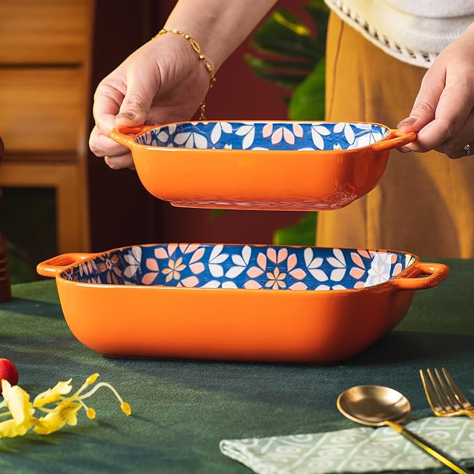 ONCCI Ceramic Baking Dish Set, 2-Piece Hand-painted Porcelain Rectangular - Image 5
