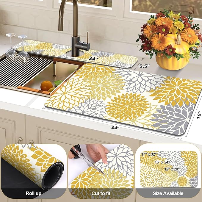 Findosom 2PCS 16" x 24" Fall Dish Drying Mat & 24" x 5.5" Sink Splash Guard - Image 2