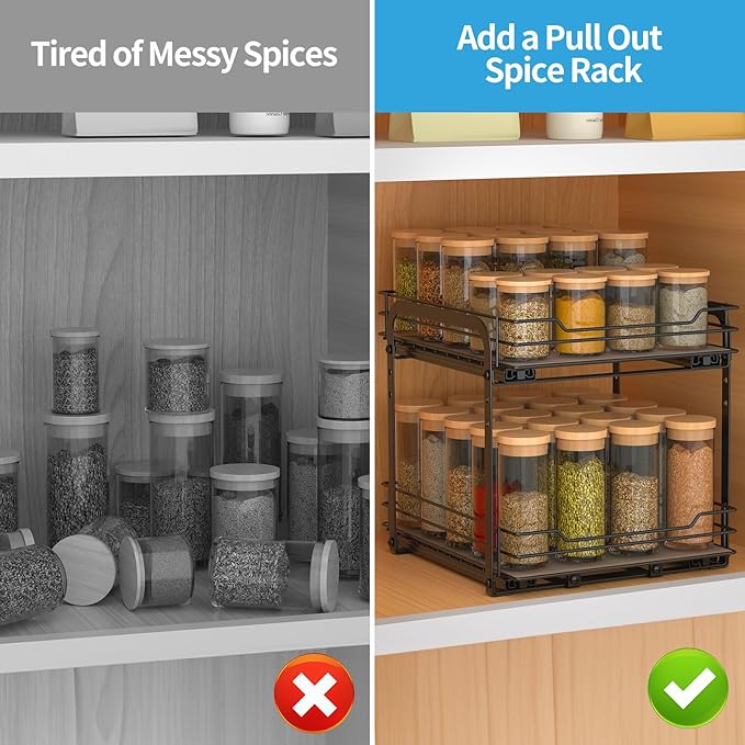 BOIVSHI 2-Tier Spice Rack, Pull Out Cabinet Organizer Spice Racks Height - Image 3