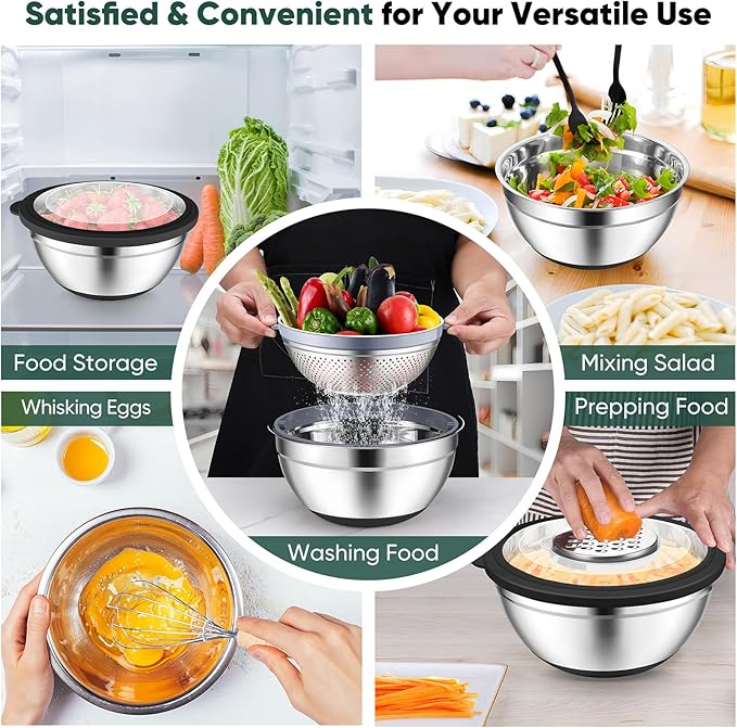 P&P CHEF Mixing Bowls with Lids Set of 3, Stainless Steel Mixing Bowl and - Image 5
