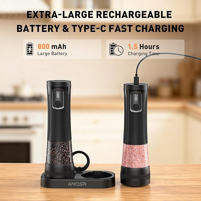 Electric Salt and Pepper Grinder Set, Upgrade 2-Speed Setting, External 5 - Image 5