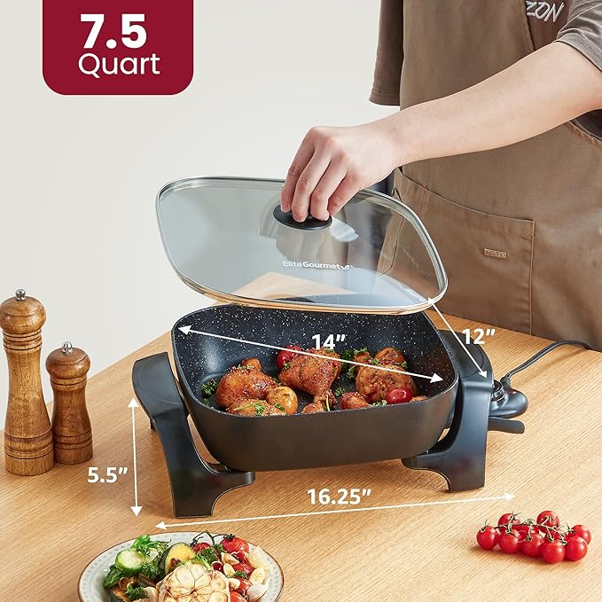 Elite Gourmet EG6201 Extra Deep 12"x12"x3.2" Scratch Resistant Dishwasher Safe - Image 2