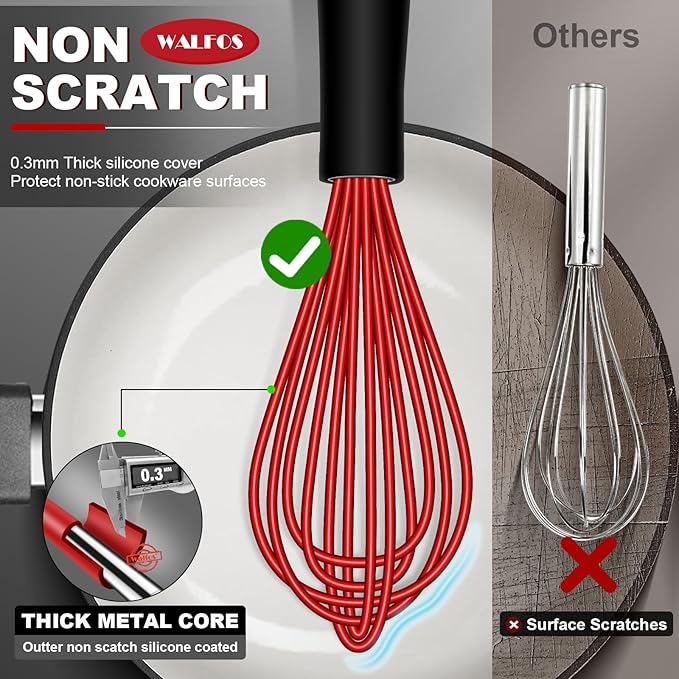 Walfos Whisk, Silicone Whisk Heat Resistant Kitchen Whisks Set of 4- - Image 2