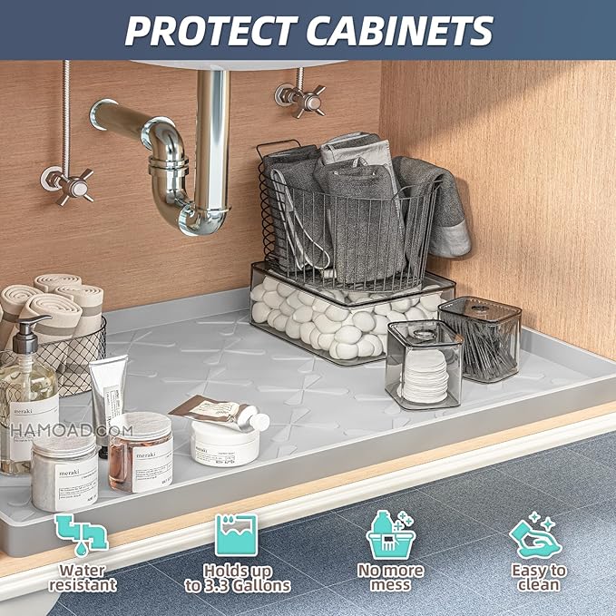 SIKADEER 28" x 19" Under Sink Mat Waterproof, Silicone Mat Kitchen Drawer Shelf - Image 4