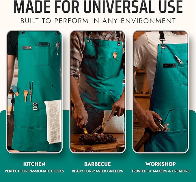 Asaya Chef and BBQ Apron with Bottle Opener and Hand Towel - 10oz Cotton Canvas - Image 7