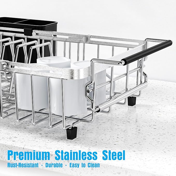 Expandable Over The Sink Dish Drying Rack, Anti-Rust Stainless Steel in Sink - Image 8