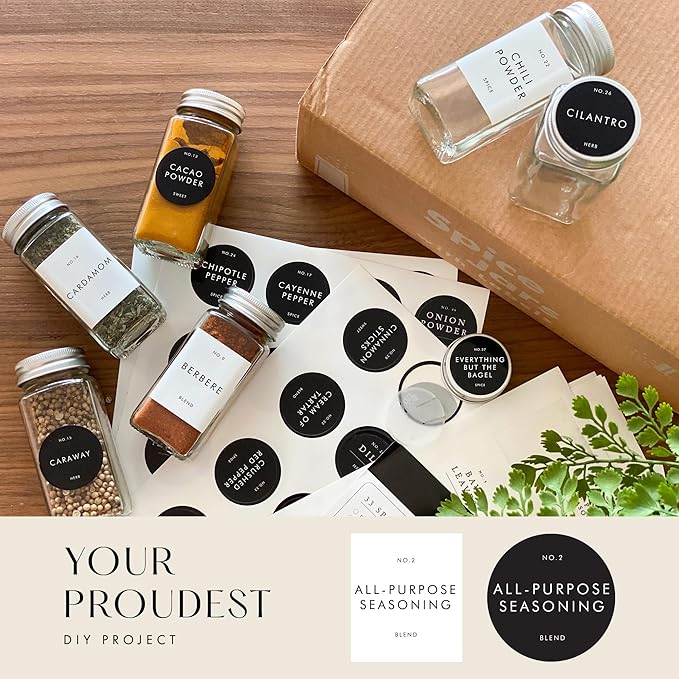 Glass Spice Jars with Labels with Metal Lids and Shakers Minimalist 36 Pack Set - Image 6