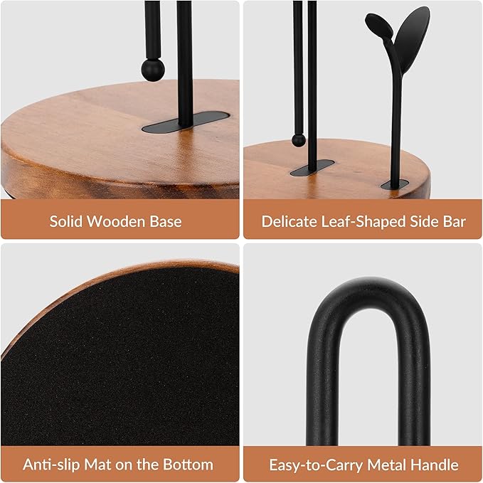 Wood Paper Towel Holder Countertop, Leaf-Shaped Accent Iron Rods - Image 5