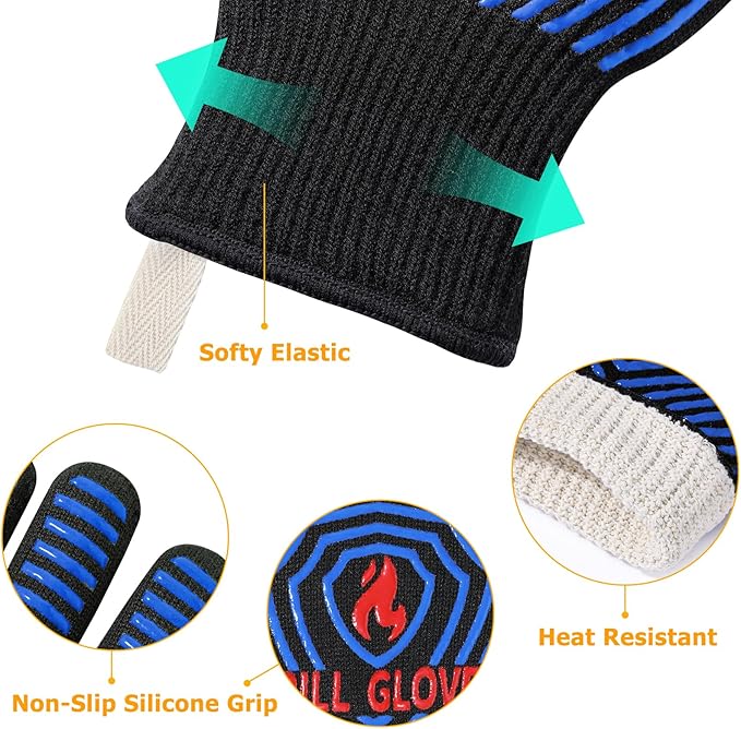 QUWIN BBQ Gloves, Oven Gloves 1472℉ Extreme Heat Resistant, Grilling Gloves - Image 5