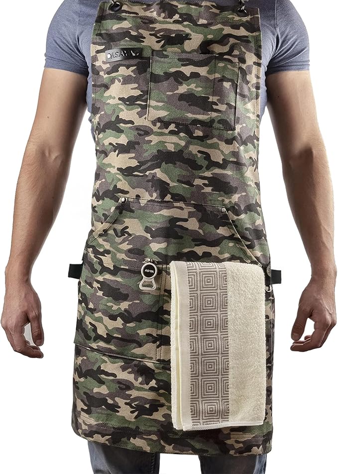 Asaya Chef and BBQ Apron with Bottle Opener and Hand Towel - 10oz Cotton Canvas by AsayaChefProducts