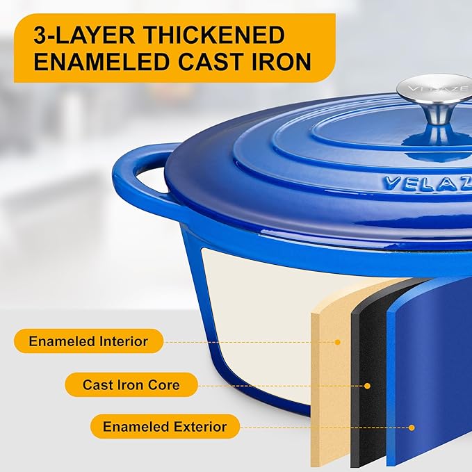 Velaze 7.5 QT Enameled Oval Dutch Oven Pot - Image 4