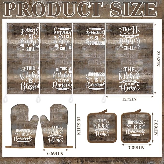 Leinuosen 8 Pcs Kitchen Towels and Oven Mitts Sets Pot Holders Dishcloths Set - Image 3