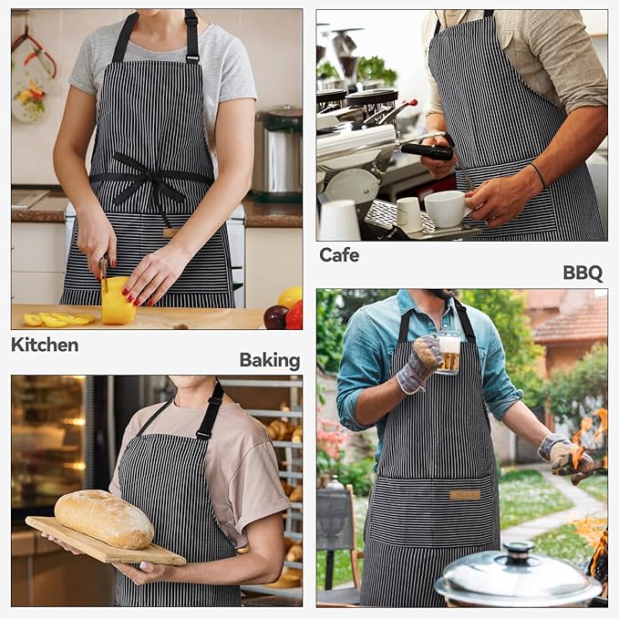 NLUS 2 Pack Kitchen Cooking Aprons, Adjustable Bib Soft Chef Apron - Image 7