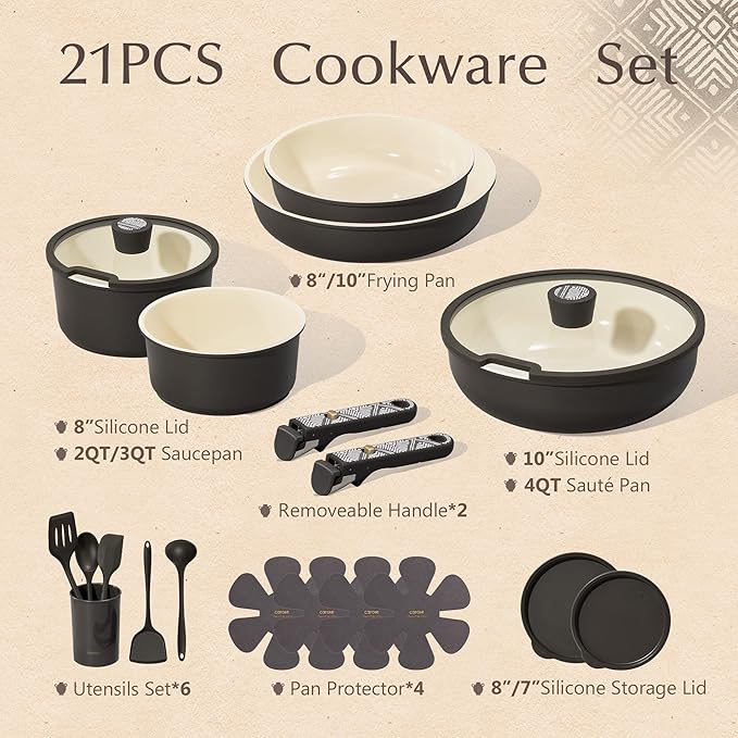 CAROTE 21-Piece Ceramic Cookware Set, Nonstick Pots and Pans Set - Image 2