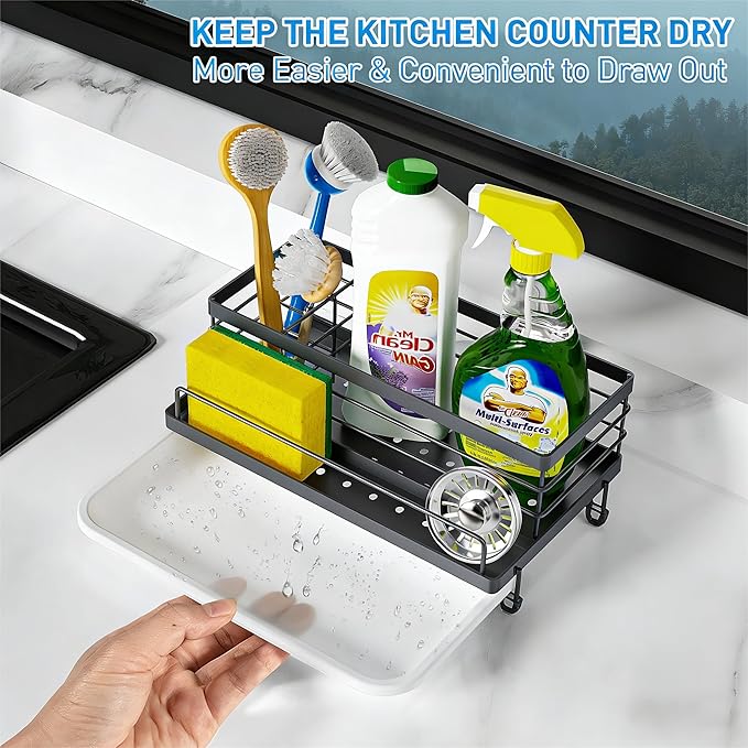 Cisily Gray Sponge Holder for Kitchen, Sink Caddy Sink Organizer Rack for - Image 3