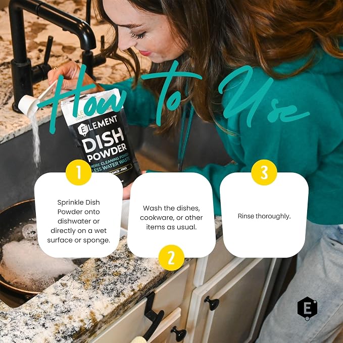 ELEMENT Dish Powder | Grease-Fighting Dish Soap | No Harsh Chemicals, Liquidless, Plastic-Free | Plant-Based Pouch (10 OZ Pouch, Fragrance-Free)
