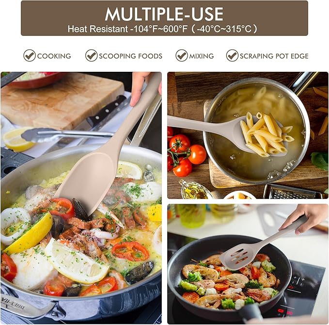HOTEC Heat Resistant Silicone Cooking Spoon Spatula, Large Kitchen Solid and - Image 5