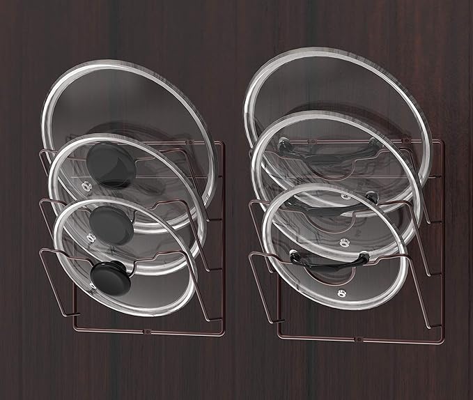 Simple Houseware Cabinet Door/Wall Mount Pot Lid Organizer Rack, Bronze - Image 4