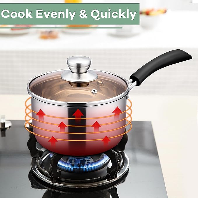 Herogo Saucepan Set with Lid, 1 Quart & 2 Quarts & 3 Quarts 18/10 Stainless - Image 6