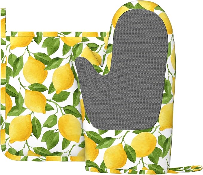 Lemon Oven Mitts and Pot Holders Sets of 4, Resistant Hot Pads - Image 2