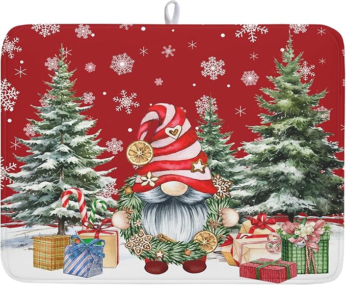 Christmas Dish Drying Mat for Kitchen Counter, Merry Christmas Dish Drying Mat by Kawani
