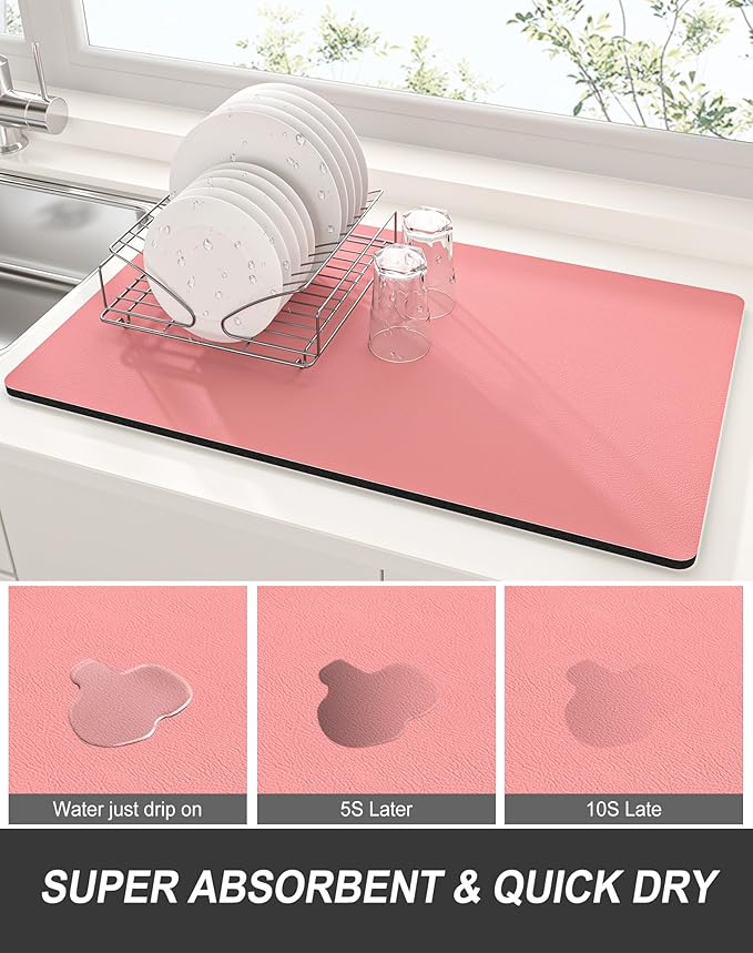 Rnivvi Dish Drying Mat for Kitchen Counter, 12 x 19" Super Absorbent Drainer - Image 3