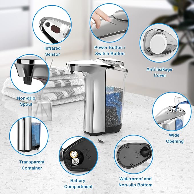 PZOTRUF Automatic Soap Dispenser, Touchless Dish Soap Dispenser 17oz/500ml - Image 6