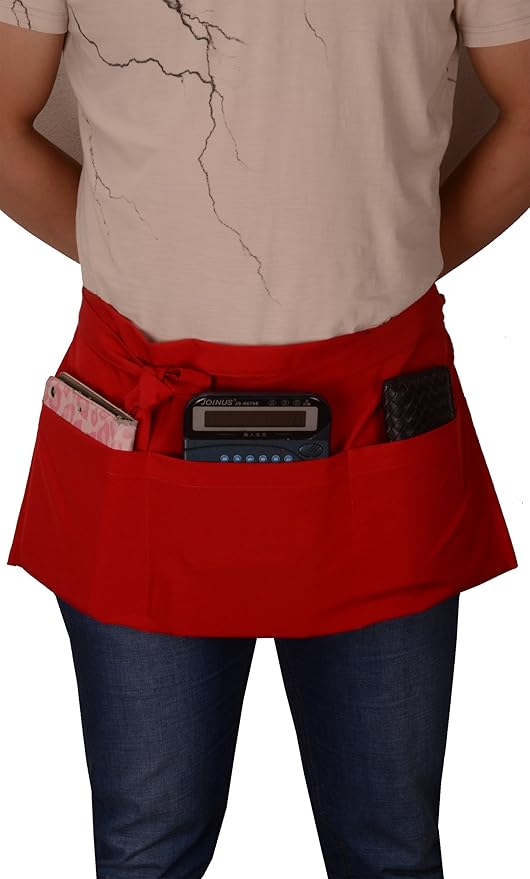 Resist water 3 big Pockets Waist Server Apron Kitchen Restaurant Unisex Half - Image 2