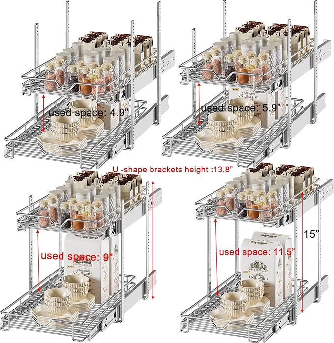DINDON Pull Out Cabinet Organizer, Cabinet Pull Out Shelves, 2 Tier Pull Out - Image 6